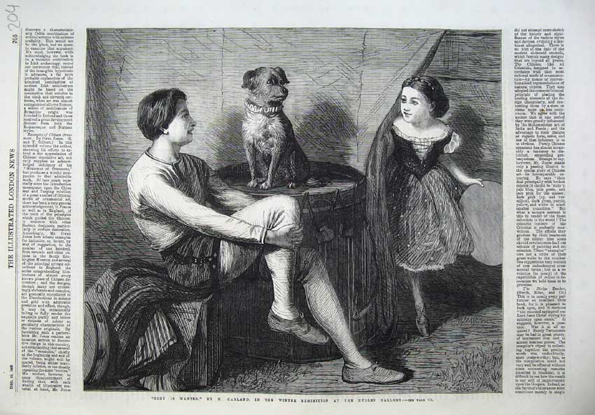 Old Antique Print 1867 Fine Art Portrait Man Little Girl Dog Drum Music 19th