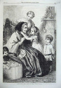 Old Antique Print 1867 Children Grandma Sitting Chair Toys Christmas Art 19th