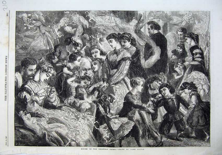 Old Antique Print 1867 Christmas Family Children Costumes Fairy Fine Art 19th