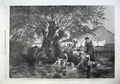 Old Antique Print 1867 Women Children Boats River Washing Fine Art Herlin 19th