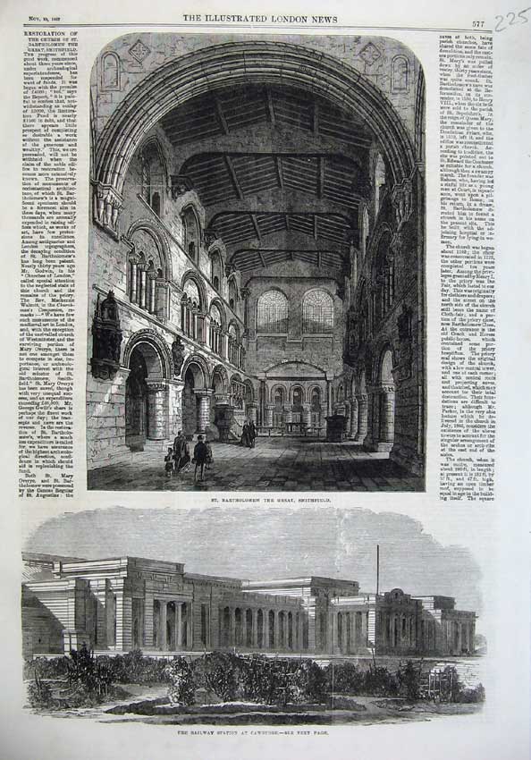 Original Old Antique Print 1867 Fine Art Railway Station Cawnpore Bartholomew