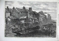 Original Old Antique Print 1867 Fine Art Houses Lambeth River Thames Boats 19th