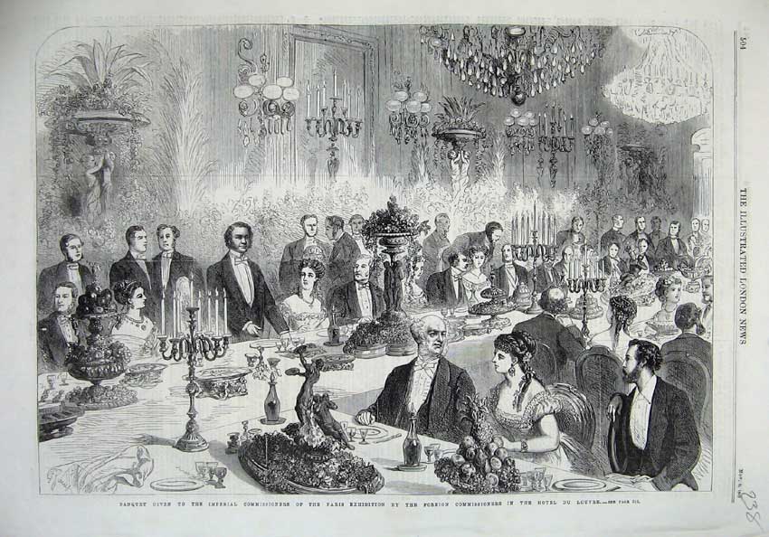 Old Antique Print 1867 Banquet Imperial Commissioners Paris Hotel Louvre 19th