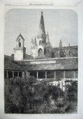 Old Antique Print Fine Art 1867 Batalha Portugal Building Church Thompson 19th