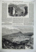 Original Old Antique Print Indian Railway Viaduct Bhore Ghaut Mountians 1867