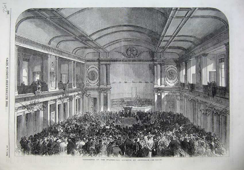 Old Antique Print 1867 Conference Evangelical Alliance Amsterdam Fine Art 19th