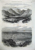 Old Antique Print 1867 Tassangsee Bhootan Mandalay Town Burmah Mountains 19th