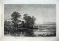 Old Antique Print 1867 Twilight House Trees Lake Birds Moonlight Fine Art 19th