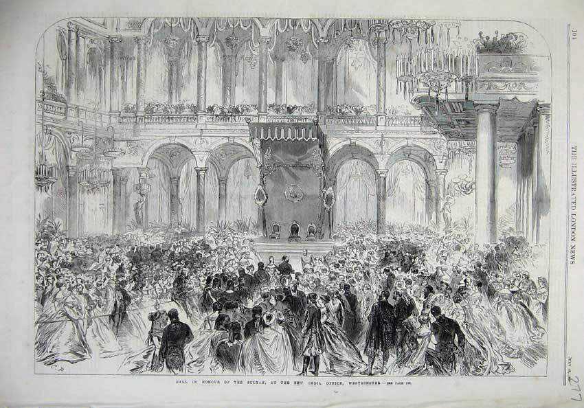 Old Antique Print 1867 Ball Honour Sultan India Office Westminster Dance 19th