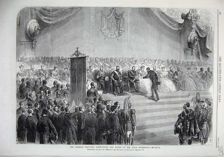 Old Antique Print 1867 Emperor Napoleon Prizes Paris Exhibition War Army 19th