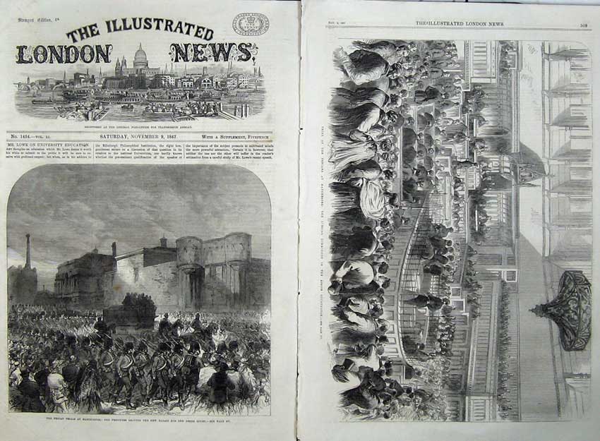Old Antique Print Fenian Trial Manchester 1867 Assize Courthouse Bailey 19th