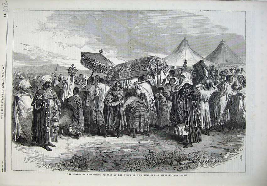 Old Antique Print 1868 Abyssinian Expedition Funeral Widow King Theodore 19th
