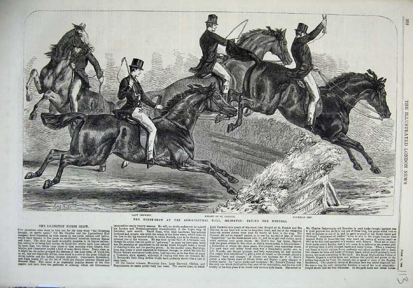 Old Antique Print 1868 Horse Show Agricultural Islington Hunters Jumping 19th