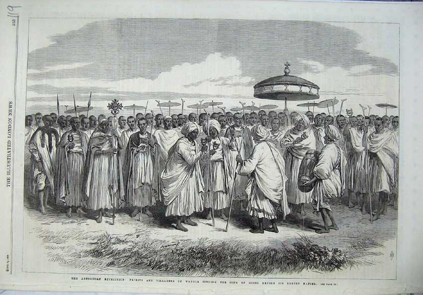 Old Antique Print 1868 Abyssinian Priests Villagers Wadela Moses Napier 19th
