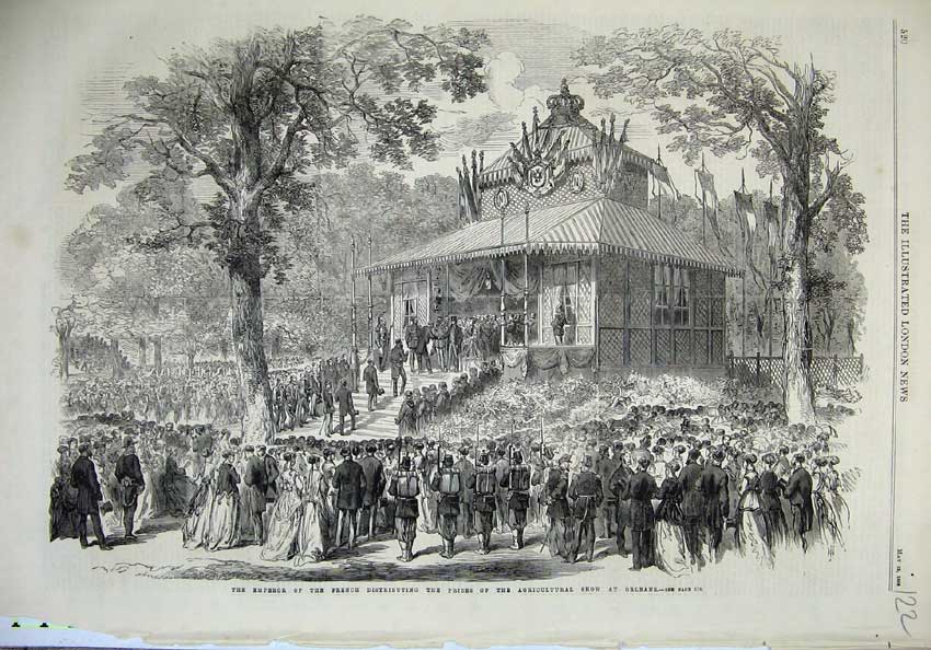 Original Old Antique Print 1868 Emperor French Prize Agricultural Show Orleans