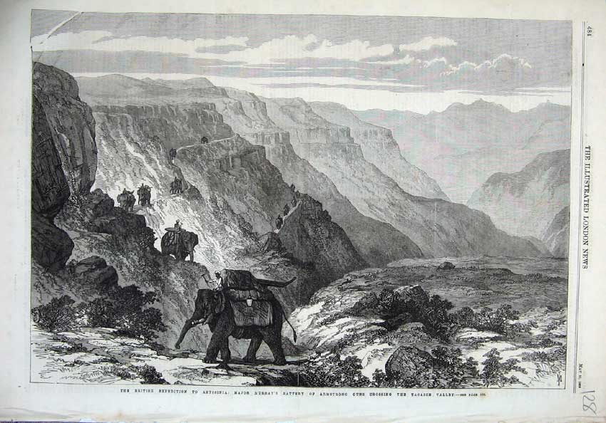 Old Antique Print 1868 Abyssinia Major Murray Battery Armstrong Tacazze 19th