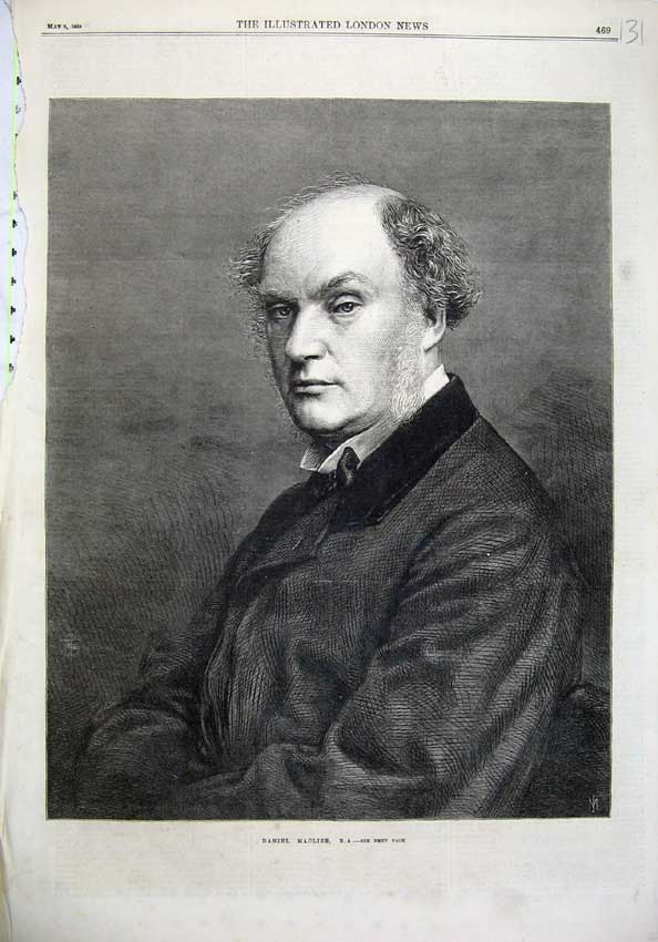 Original Old Antique Print 1868 Fine Art Portrait Daniel Maclise Man Victorian