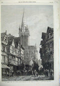 Old Antique Print 1868 Street St Pierre Caen France Horse Coach Fine Art 19th