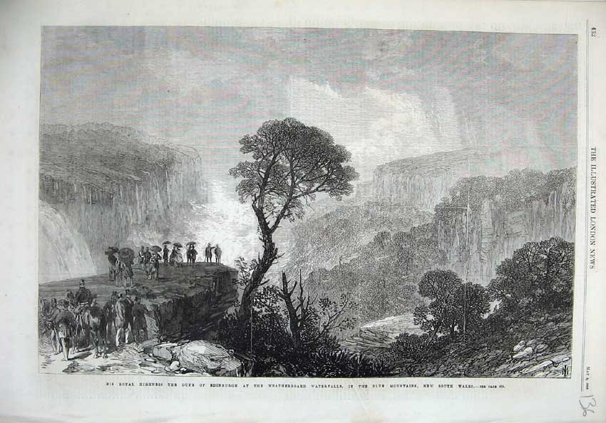 Old Antique Print 1868 Duke Edinburgh Weatherboard Waterfalls Wales Art 19th