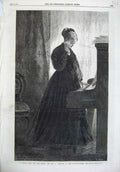 Old Antique Print 1868 Fine Art Portrait Crying Lady Piano Music Claxton 19th
