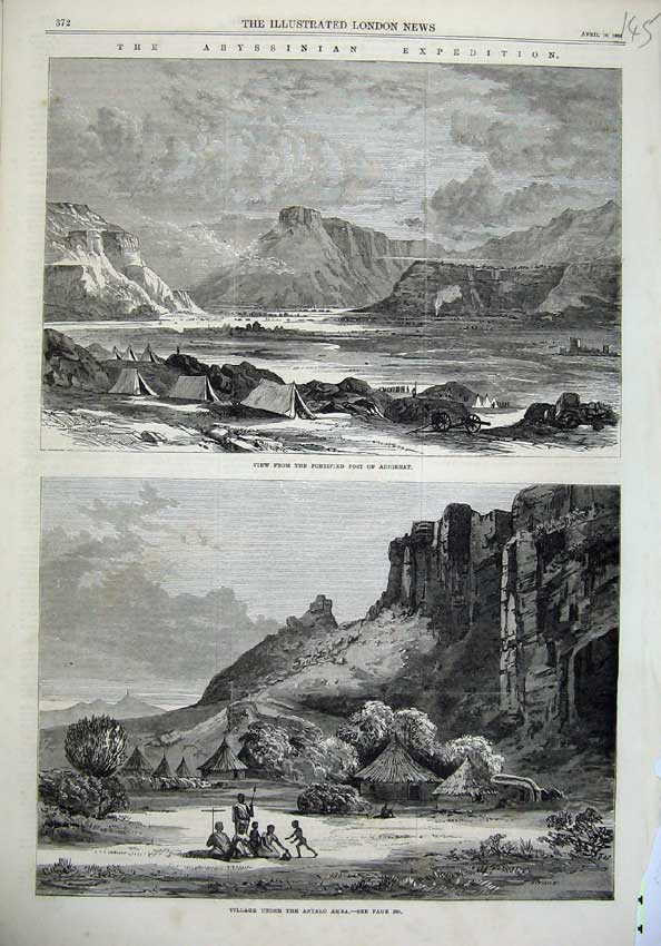 Old Antique Print 1868 Abyssinian Fortified Post Adigerat Village Antalo 19th