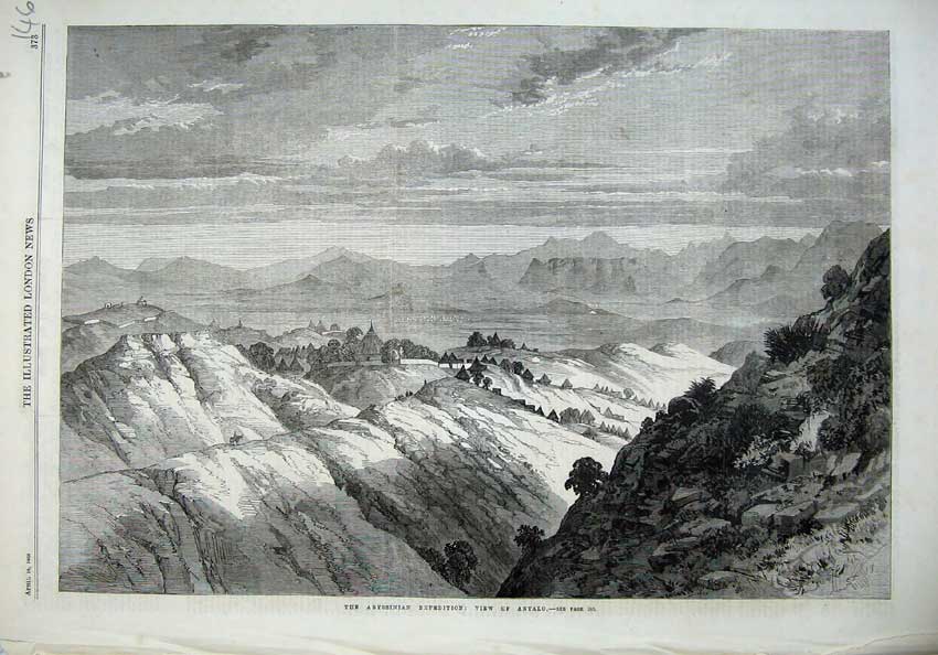 Original Old Antique Print 1868 Abyssinian Expedition Antalo Mountains Fine Art
