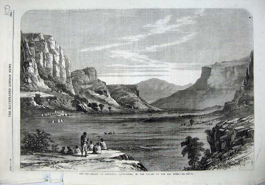 Old Antique Print 186 Fine Art Abyssinian Goon-Goona Valley Mai Muna Camp 19th