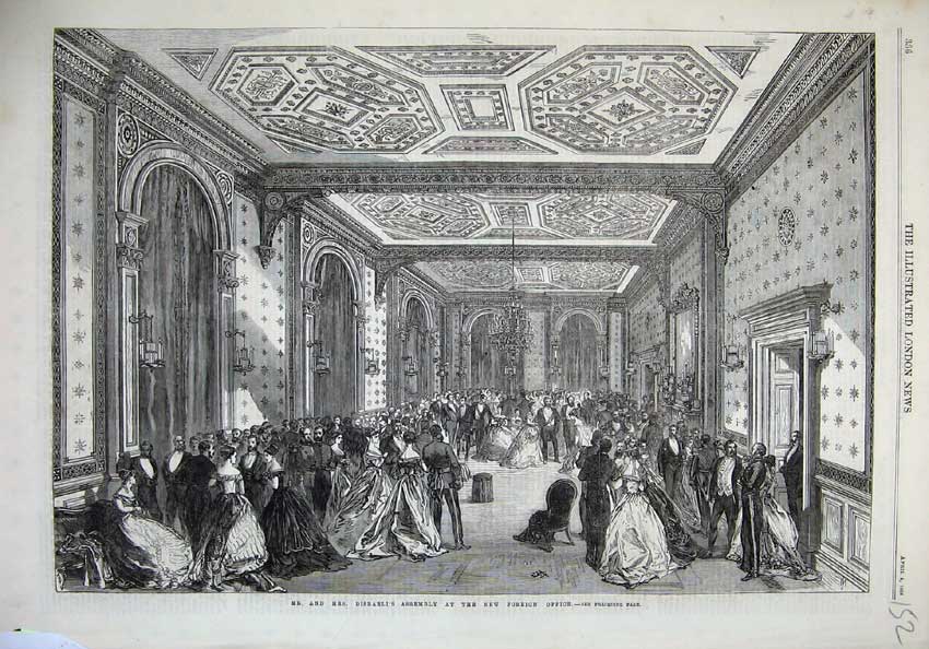Old Antique Print 1868 Disraeli'S Assembly New Foreign Office People Art 19th