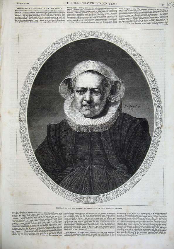 Original Old Antique Print 1868 Fine Art Portrait Woman Rembrandt Gallery 19th