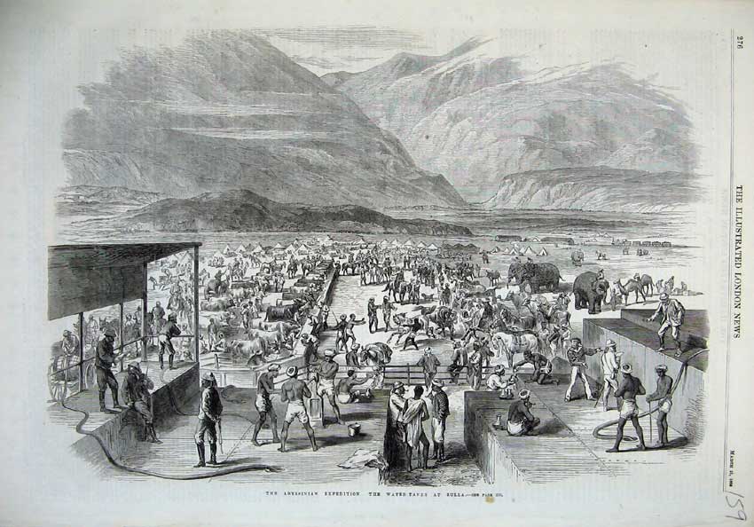 Old Antique Print 1868 Abyssinian Expedition Water Tanks Zulla Mountains 19th