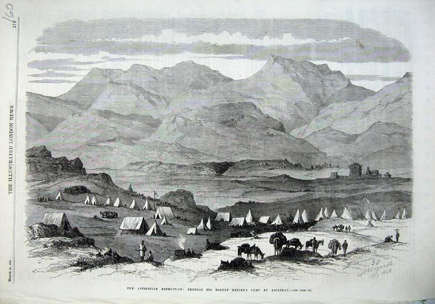 Old Antique Print 1868 Abyssinian Expedition Robert Napier Camp Adigerat 19th