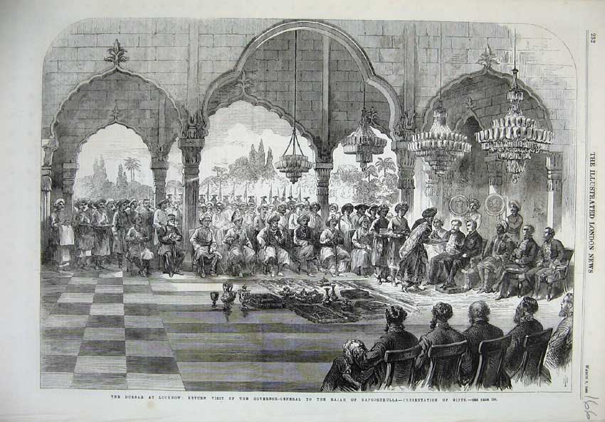 Original Old Antique Print 1868 Durbar Lucknow Rajah Kapoorthulla Governor Art