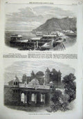 Original Old Antique Print 1868 Lake Kankrowlee Meywar Palace Rana Oodeypore
