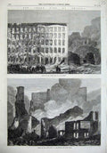 Old Antique Print 1868 Fire Chicago Ruins Lake Street Buildings Fine Art 19th