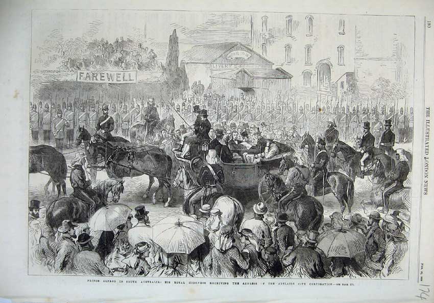 Old Antique Print 1868 Prince Alfred South Australia Adelaide Corporation 19th