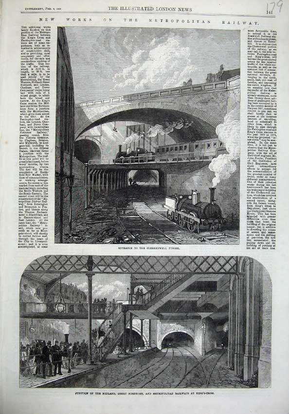 Old Antique Print 1868 Railway Clerkenwell Tunnel Junction King'S-Cross 19th