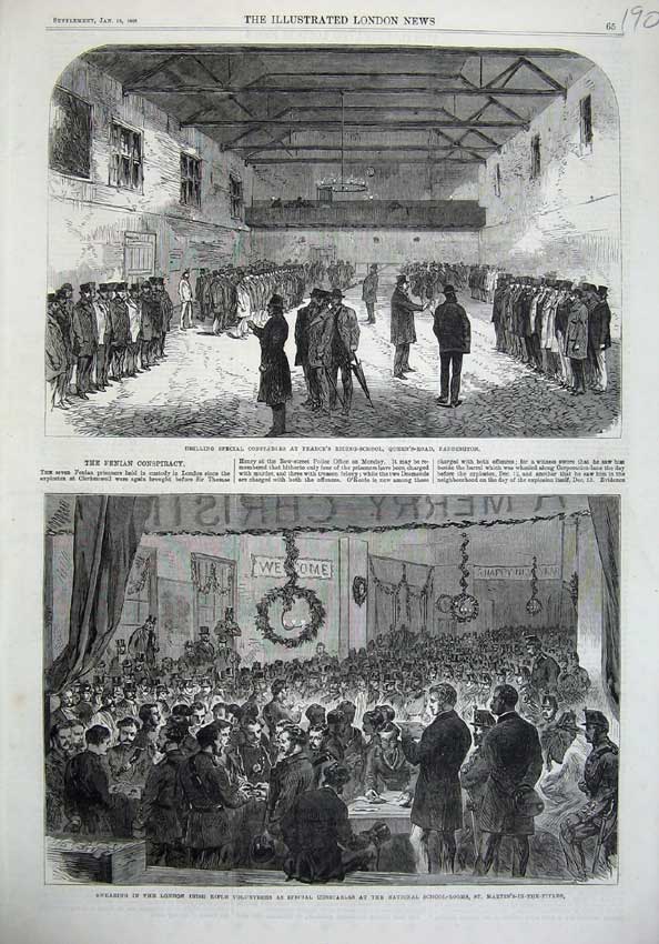 Old Antique Print 1868 Special Constables Paddington Rifle Ta Army London 19th