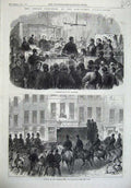 Original Old Antique Print Fenian Police Court 1868 Prisoners Courthouse Horses