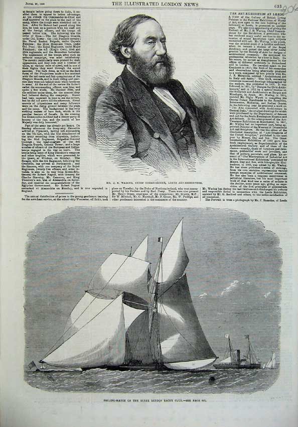Original Old Antique Print Waring Commissioner Leeds 1868 Sailing Match London