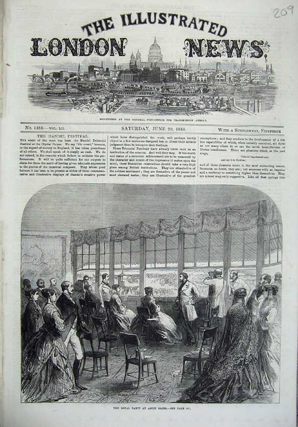 Original Old Antique Print 1868 Royal Party Ascot Horse Races Sport People 19th