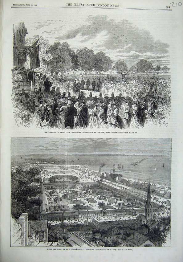 Old Antique Print 1868 Disraeli Exhibition Buckinghamshire Maritime Havre 19th