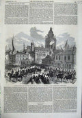 Old Antique Print 1868 Leeds Exhibition Prince Wales George Street Horses 19th