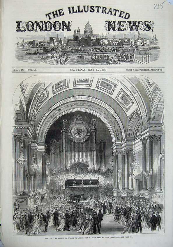 Old Antique Print 1868 Prince Wales Leeds Mayor'S Ball Townhall Dancing 19th