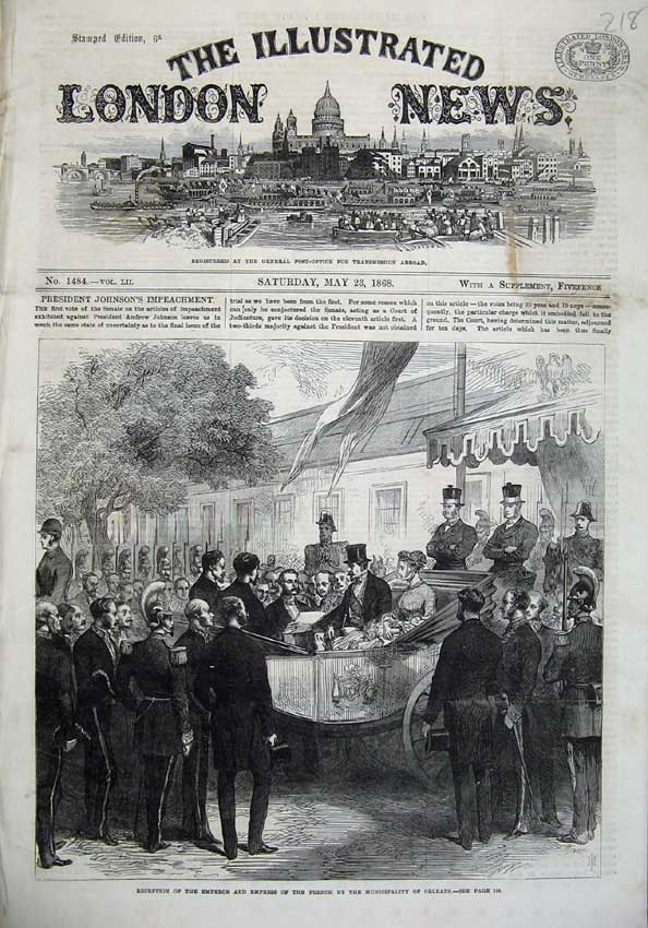 Old Antique Print 1868 Reception Emperor French Orleans America Carriage 19th