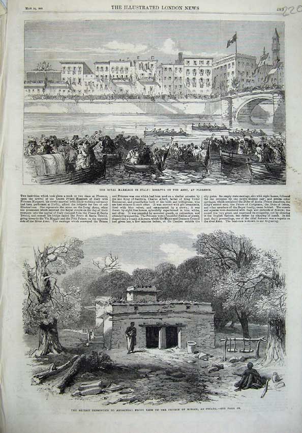 Old Antique Print Royal Wedding Italy Regatta Arno Florence Abyssinia1868 19th