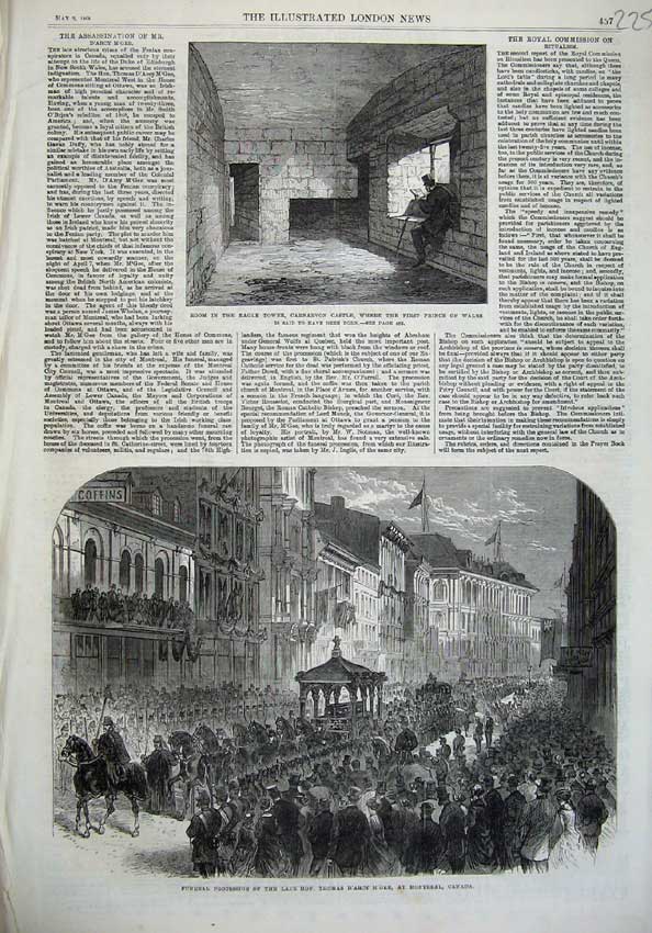 Old Antique Print 1868 Eagle Tower Carnarvon Castle Funeral D'Arcy M'Gee 19th