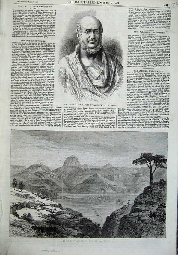 Old Antique Print 1868 War Abyssinia Camp Attala Bust Marquis Salisbury 19th