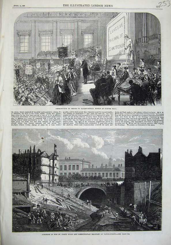 Original Old Antique Print 1868 Ragged-School Pupils Exeter Railway John'S Wood