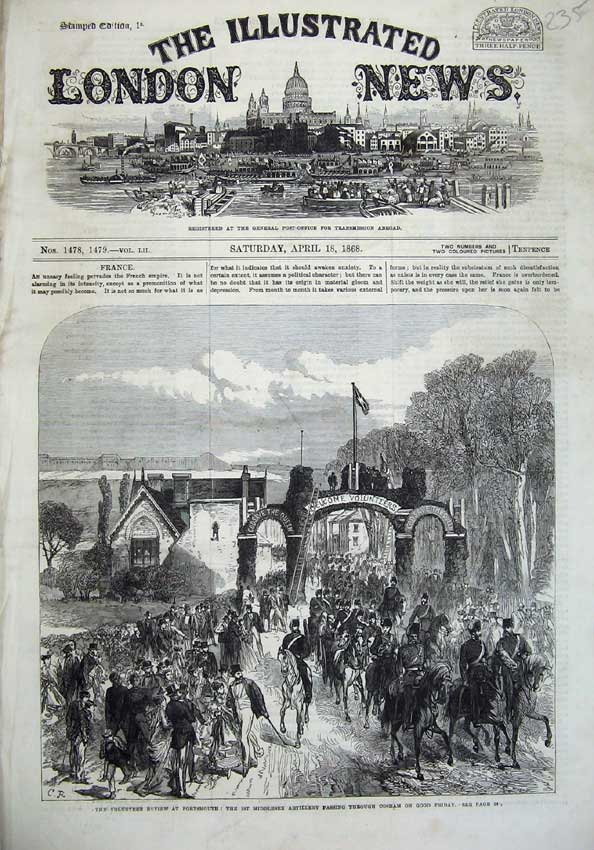 Old Antique Print 1868 Ta Army Portsmouth Middlesex Artillery Cosham War 19th