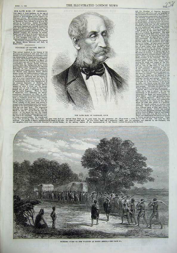 Original Old Antique Print Earl Cardigan 1868 Elephant Ivory Waggons Africa Art